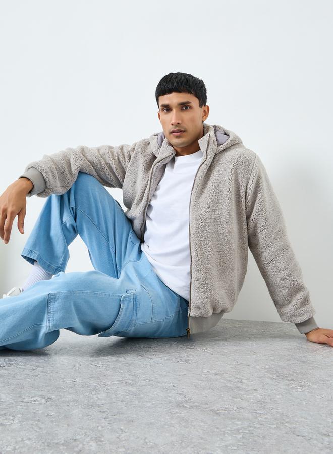 ستايلي جاكيت شيربا بقصة واسعة وياقة هودي - Image 1